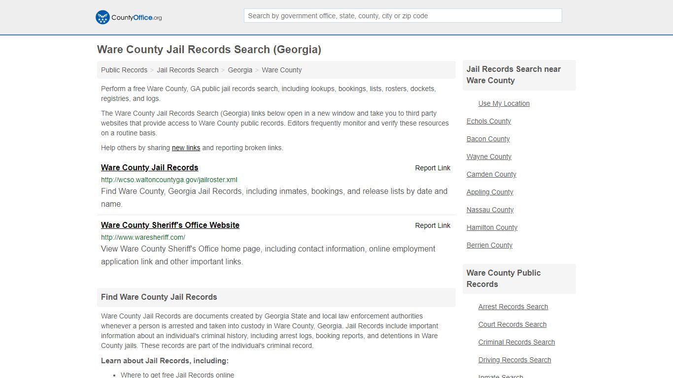 Jail Records Search - Ware County, GA (Jail Rosters & Records)